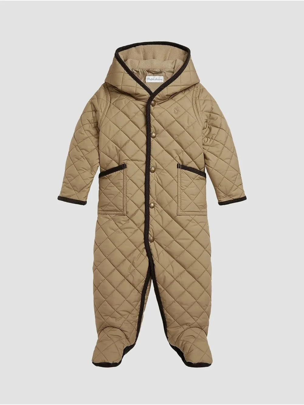 Ralph Lauren Quilted Hooded Jacket in Tan with Dark Trim